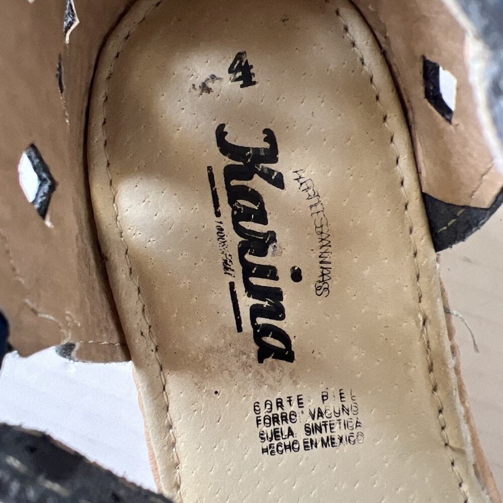 Karina Sz 4 Embroidered Flowers Boho Leather Sandal Made In Mexico/ Excellent - Picture 6 of 12